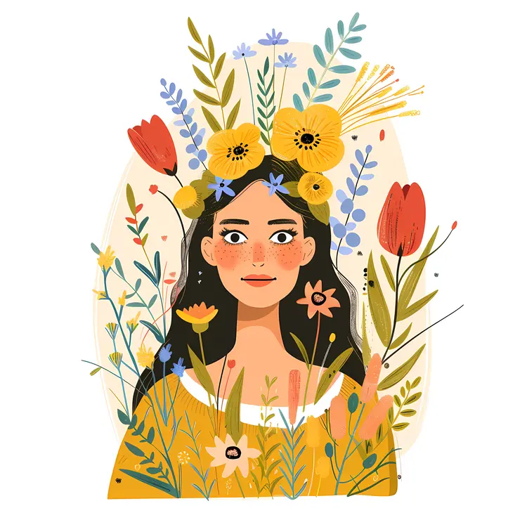 Woman with Floral Crown Illustration