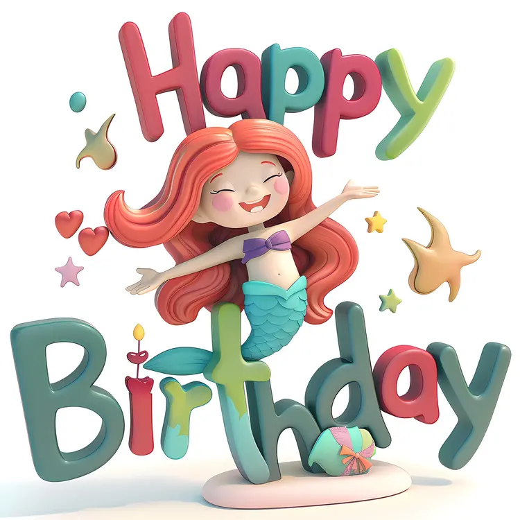 Happy Birthday with Cute Mermaid and Stars