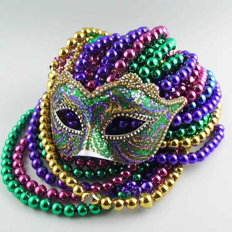 Colorful Mardi Gras Mask with Beads