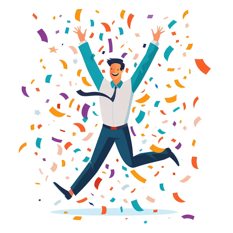 Man Jumping with Confetti
