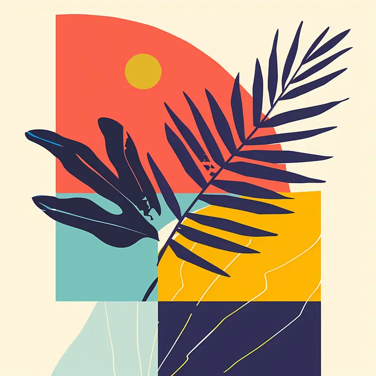 Abstract Plant with Colorful Geometric Background