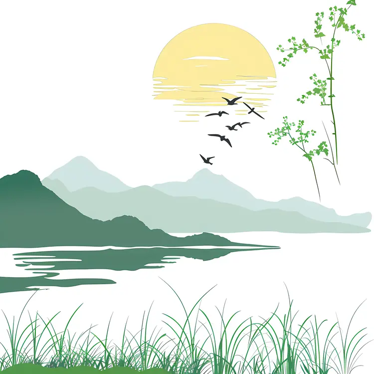 Mountain Landscape with Sun