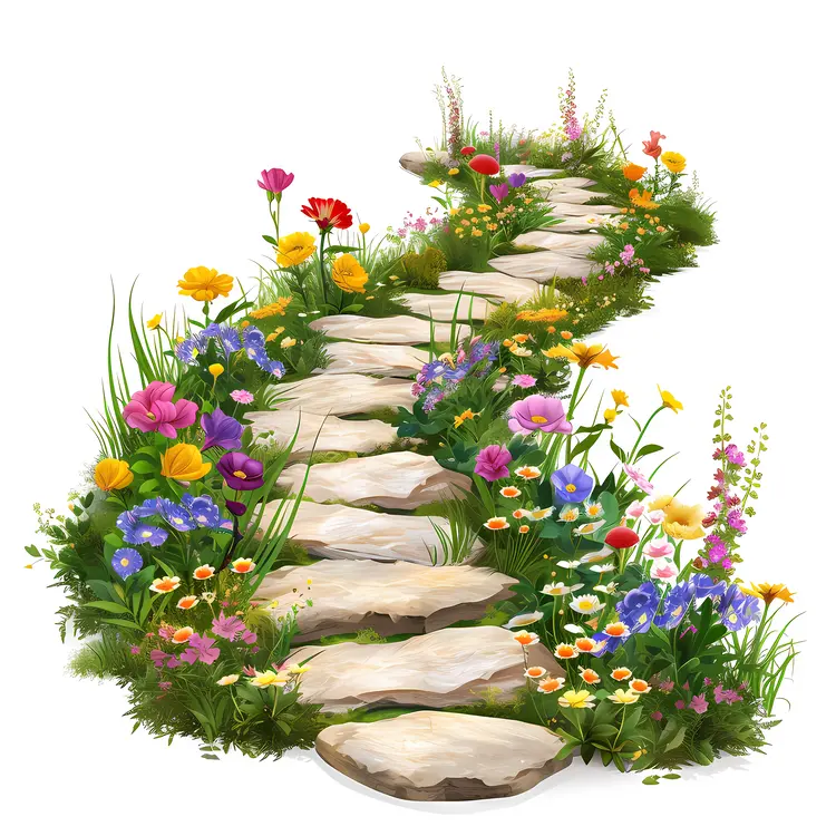 Stone Pathway Surrounded by Flowers