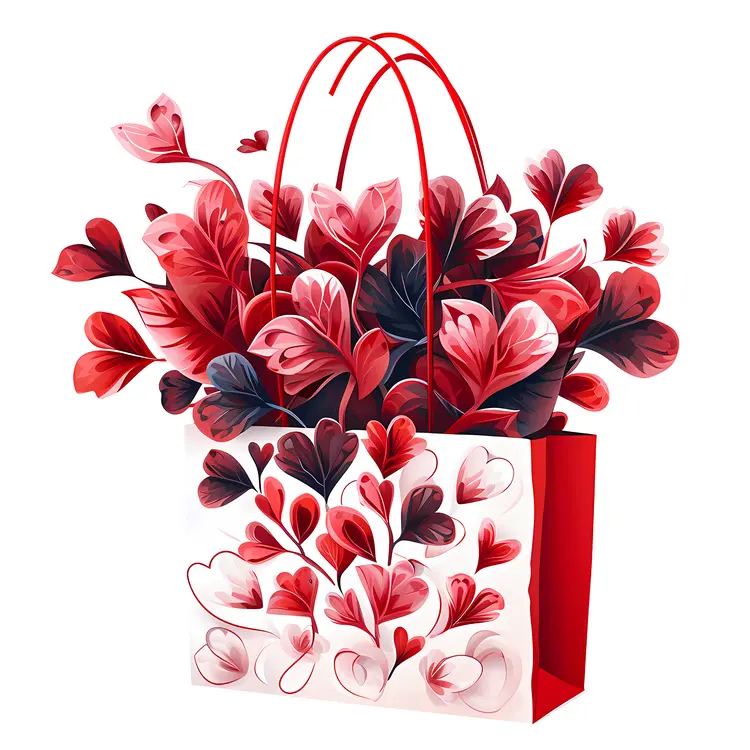 Valentine's Day Gift Bag with Hearts and Leaves