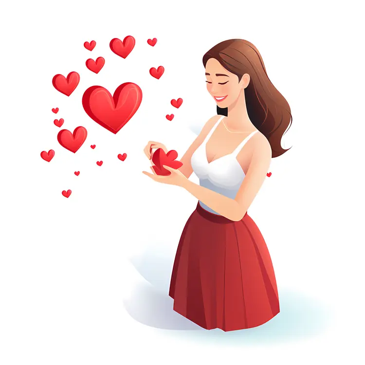 Woman Standing with Red Hearts