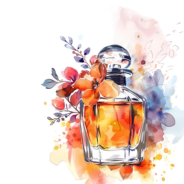 Perfume Bottle with Flowers Illustration