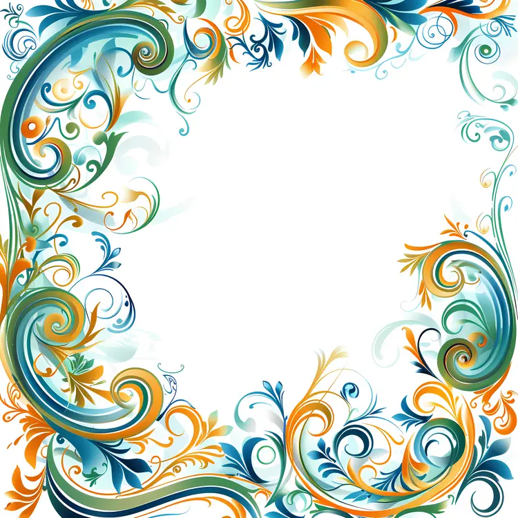 Blue and Orange Ornate Floral Frame