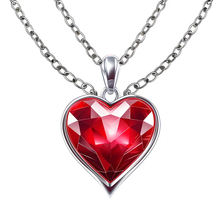 Silver Necklace with Large Red Heart-shaped Pendant
