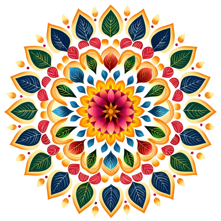 Colorful Mandala with Leaves and Flowers