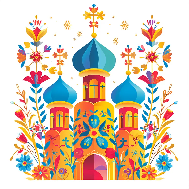 Colorful Orthodox Church with Floral Decorations