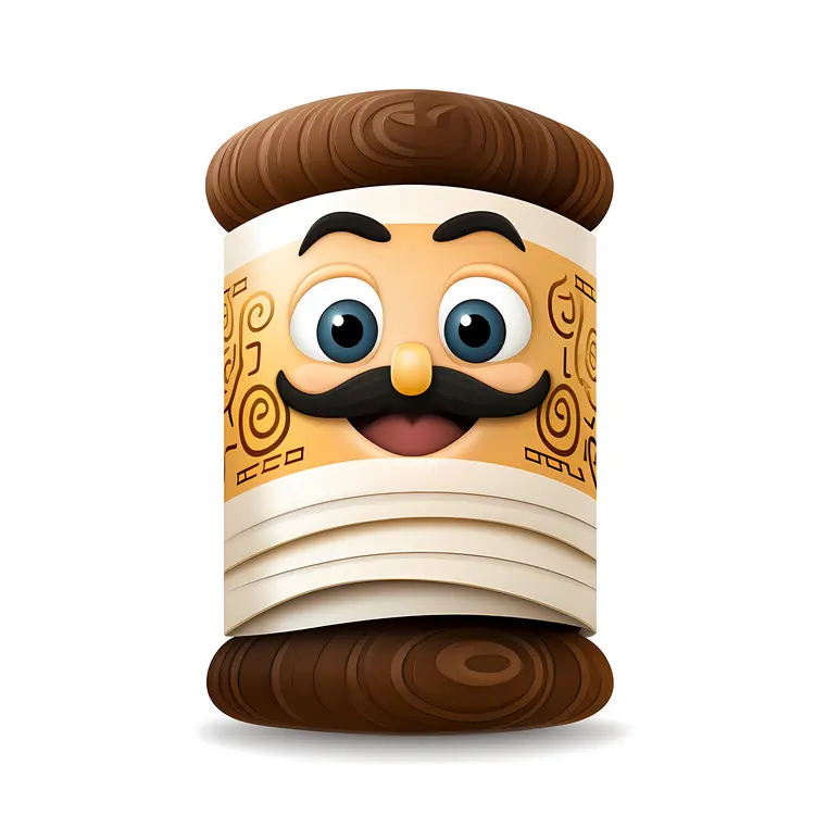 Smiling Cartoon Scroll with Mustache