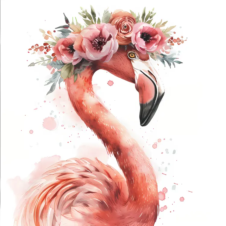 Elegant Flamingo with Flower Crown