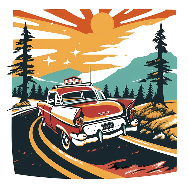 Red Car on Mountain Road