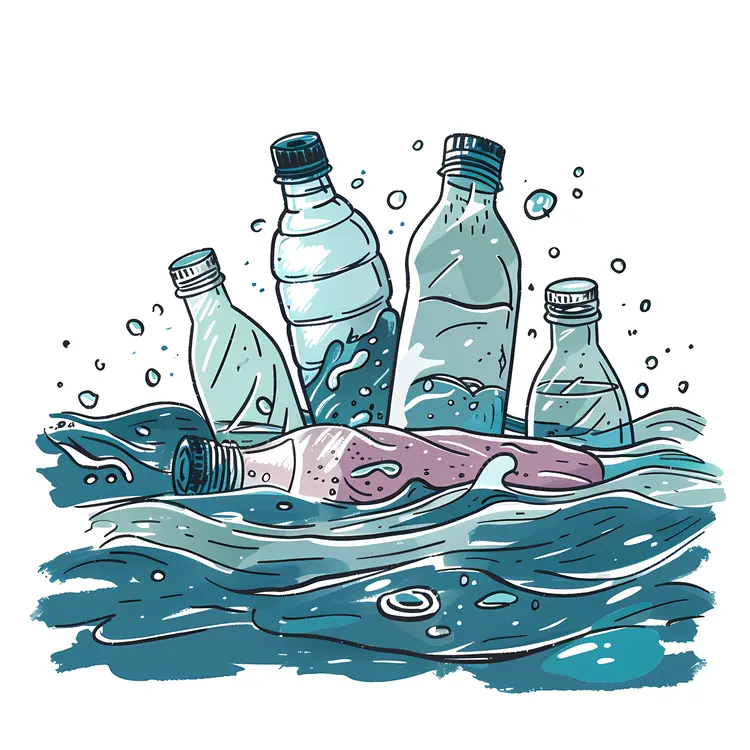 Plastic Bottles Floating in Water