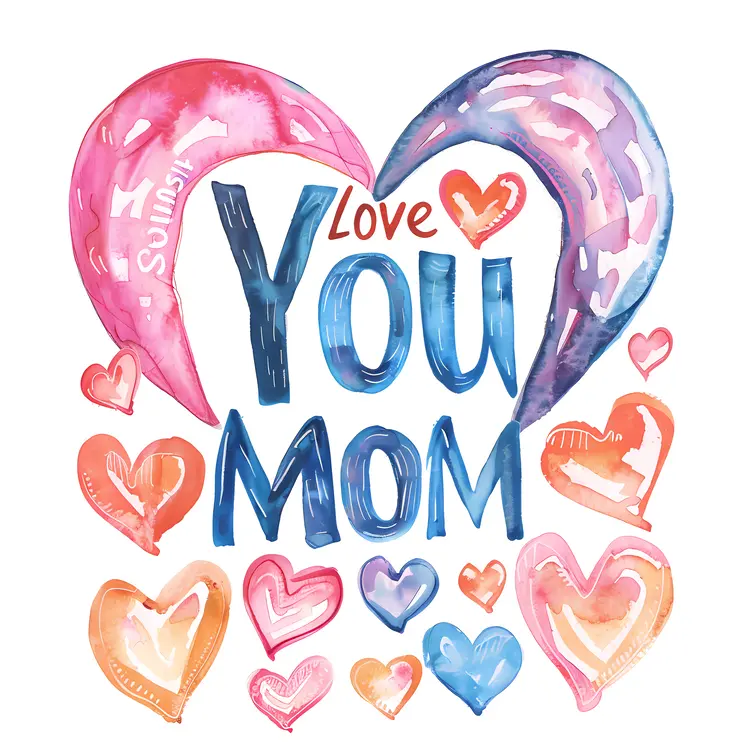 Colorful Love You Mom Card with Hearts