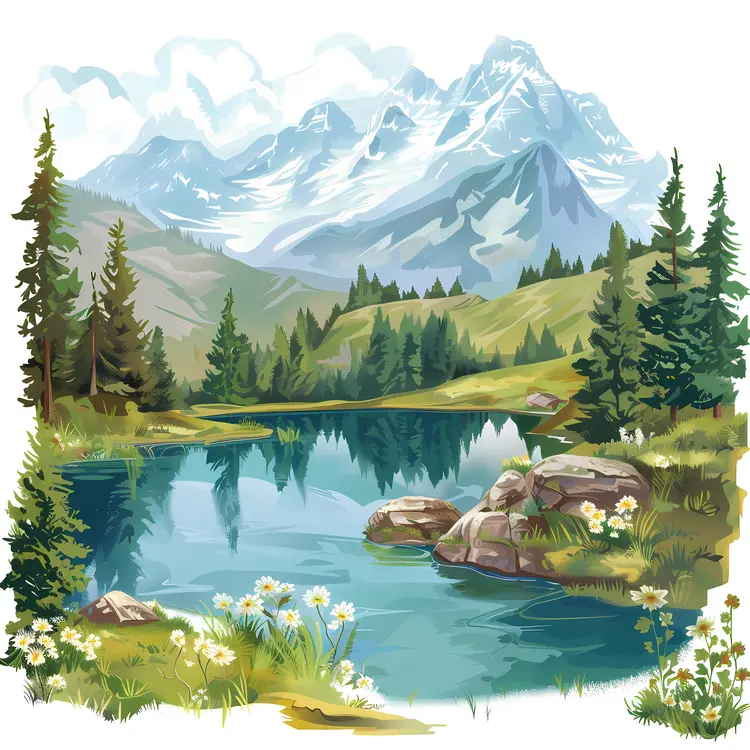 Serene Mountain Lake Landscape