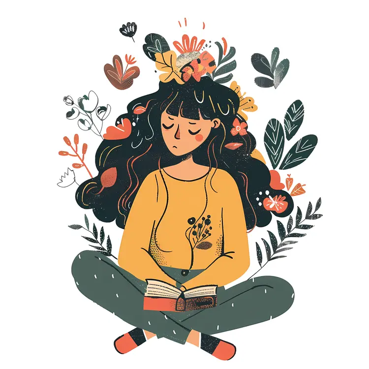 Calm Person Reading with Flowers