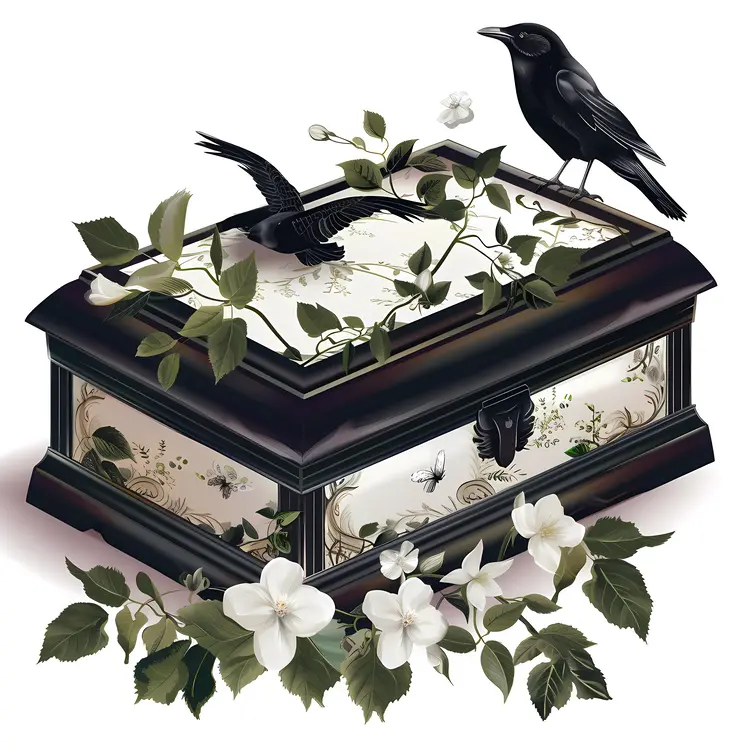 Black Casket with Floral Decoration