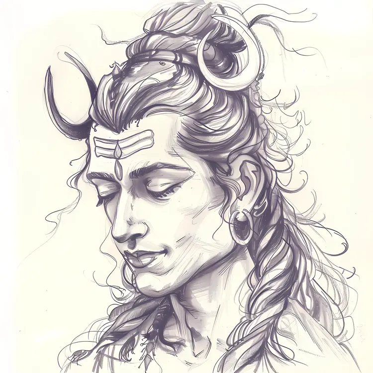 Divine Face with Ornamental Hair Sketch