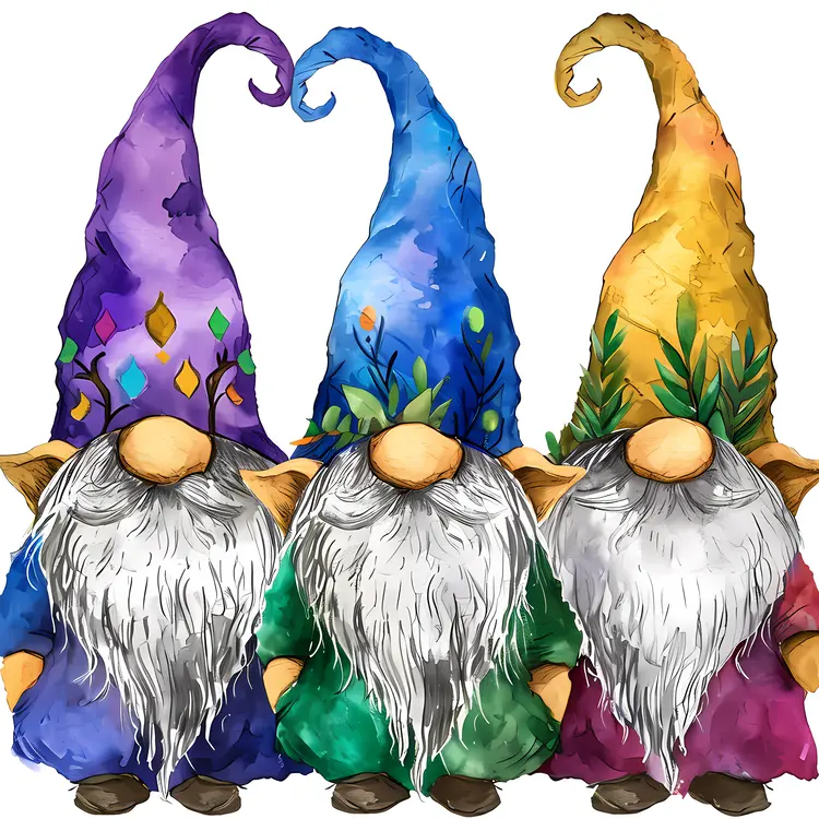 Three Gnomes in Whimsical Attire
