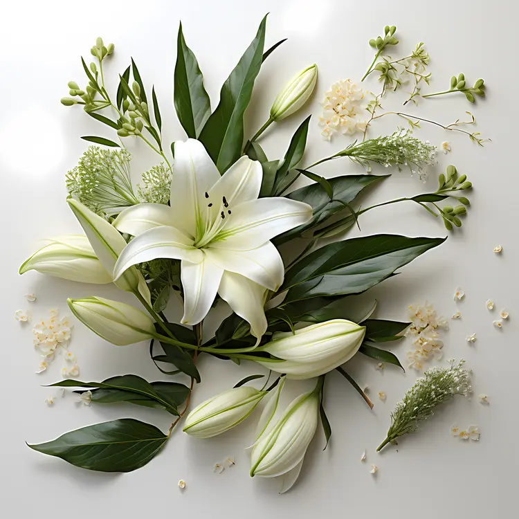 White Lilies with Green Leaves