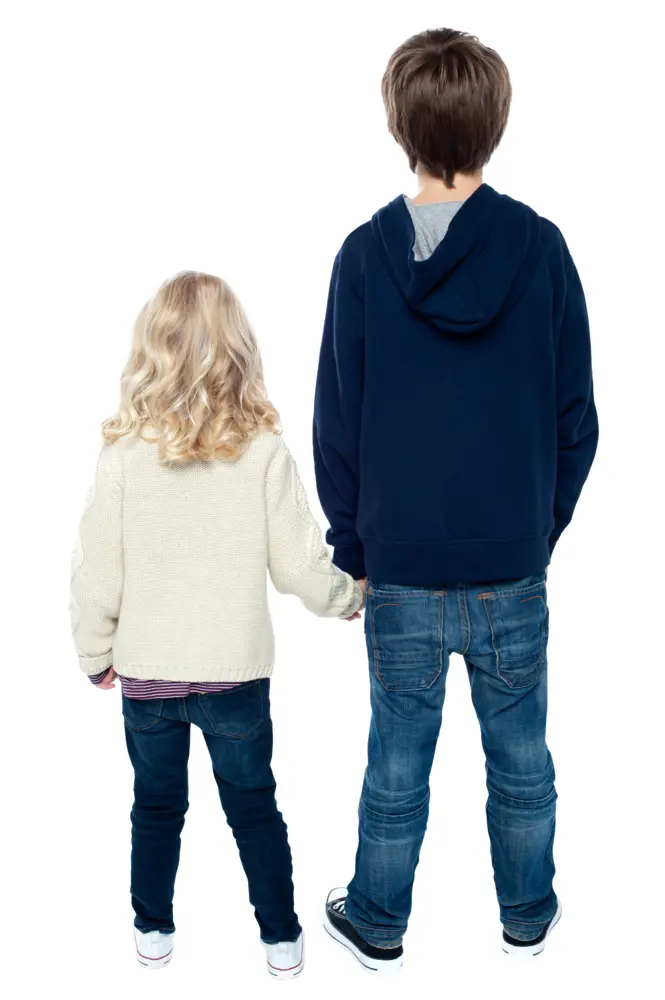 Children Holding Hands from Back View