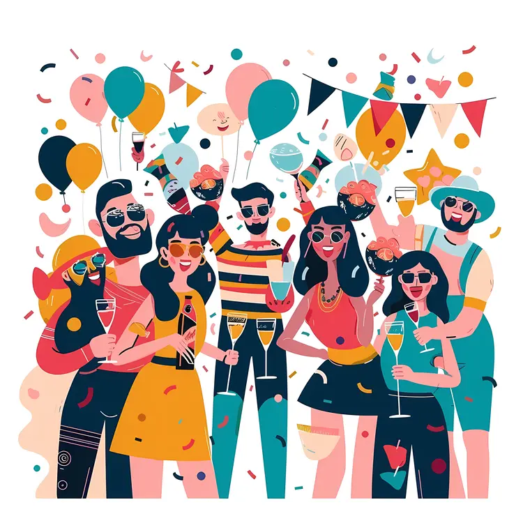 Group of People Celebrating with Balloons