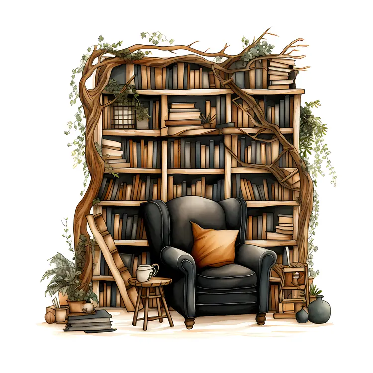 Nature-Inspired Reading Nook with Tree Decor
