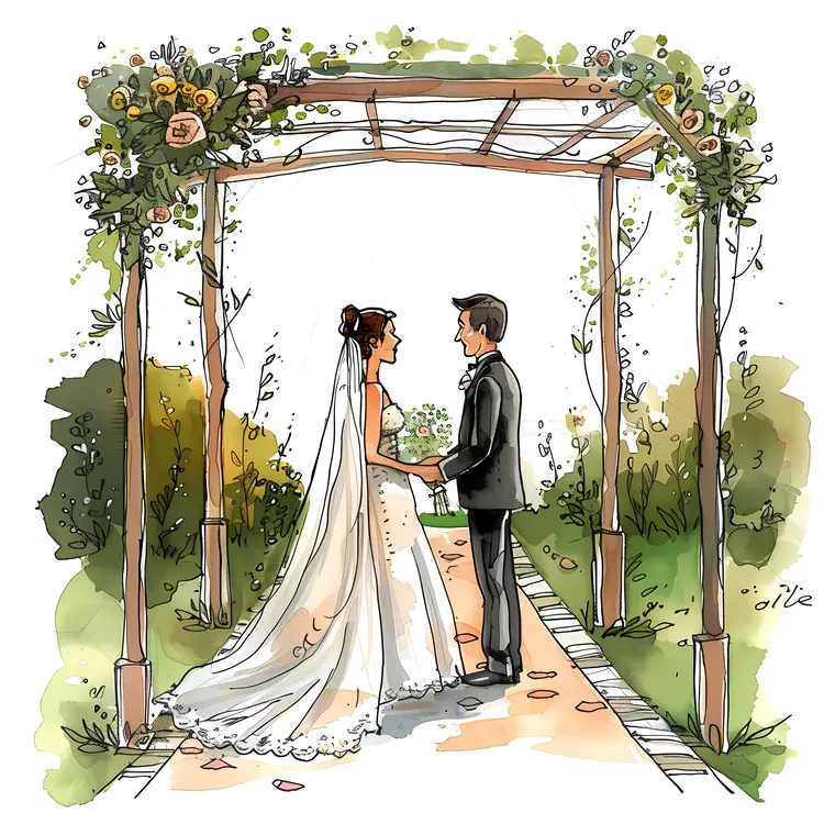 Bride and Groom at Outdoor Wedding