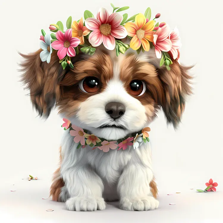 Adorable Puppy with Floral Crown