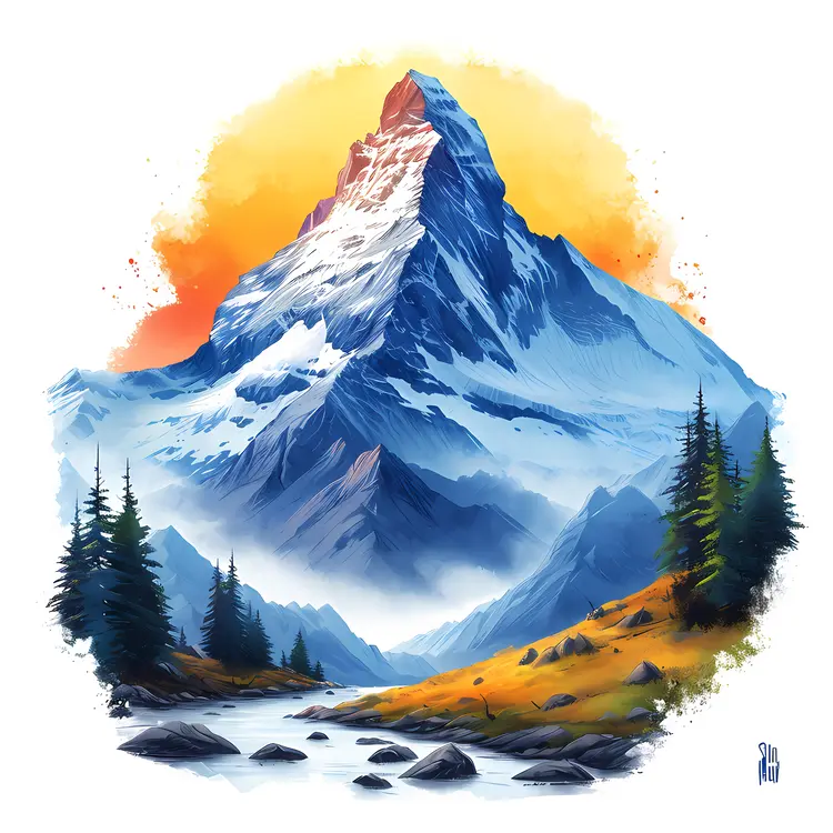Snowy Mountain at Sunset