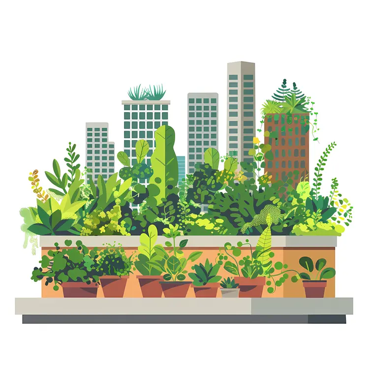Urban Rooftop Garden with Potted Plants