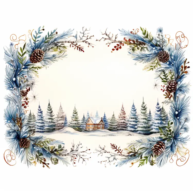 Winter Scene Frame with Pinecones