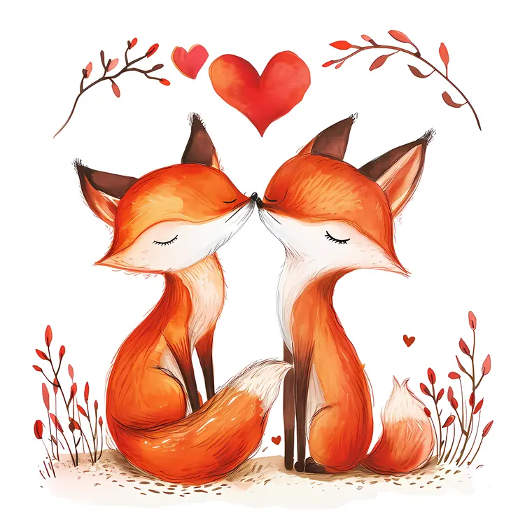 Foxes in Love with Hearts