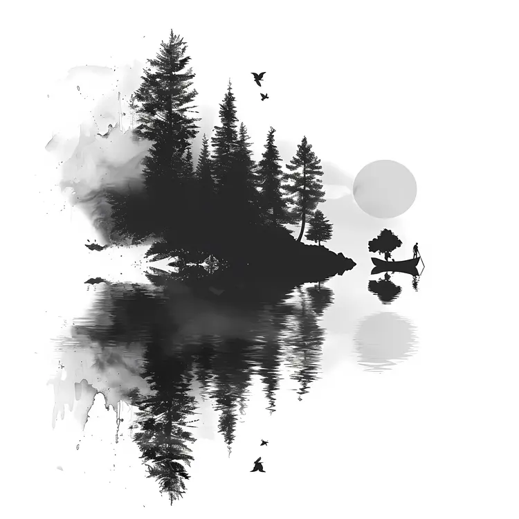 Monochrome Island Reflection