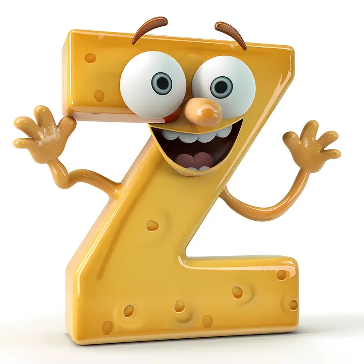 Yellow Letter Z Cartoon Character with Big Eyes