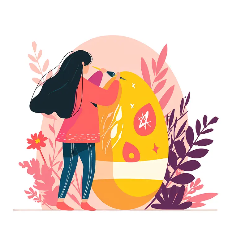 Girl Decorating Large Easter Egg