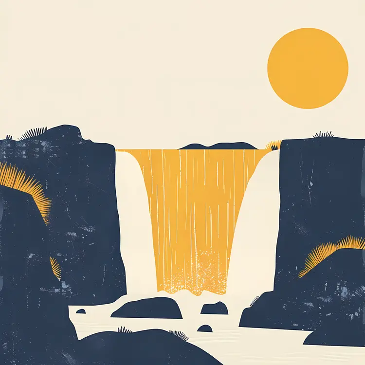 Waterfall with Sun and Cliff