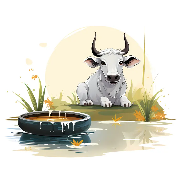 Calf Resting by Water
