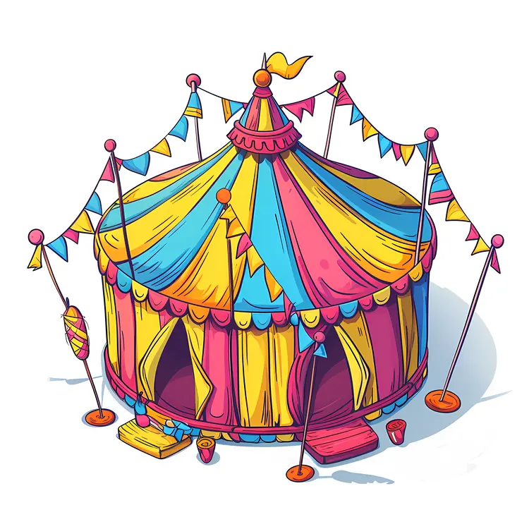 Colorful Circus Tent with Flags and Banners