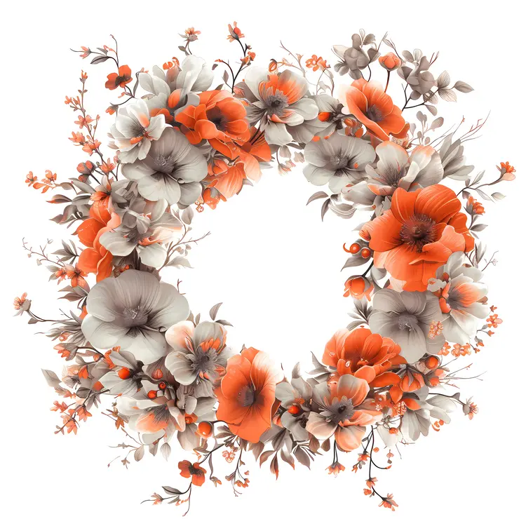 Beautiful Orange and Gray Floral Wreath