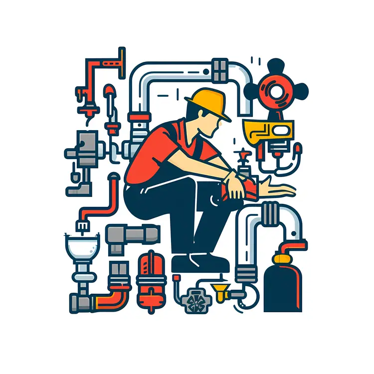 Plumber Working with Complex Pipe System