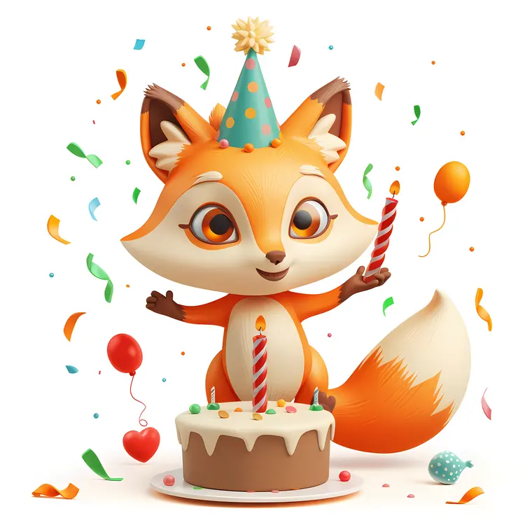 Cute Fox with Birthday Cake
