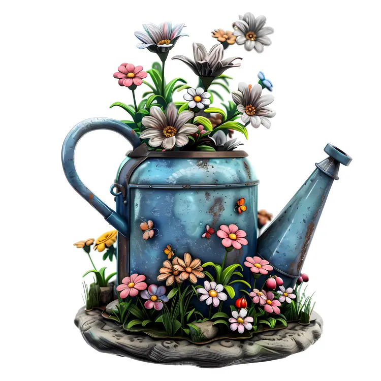 Rustic Teapot with Flowers