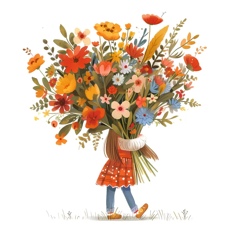 Cute Girl with Colorful Flower Bouquet