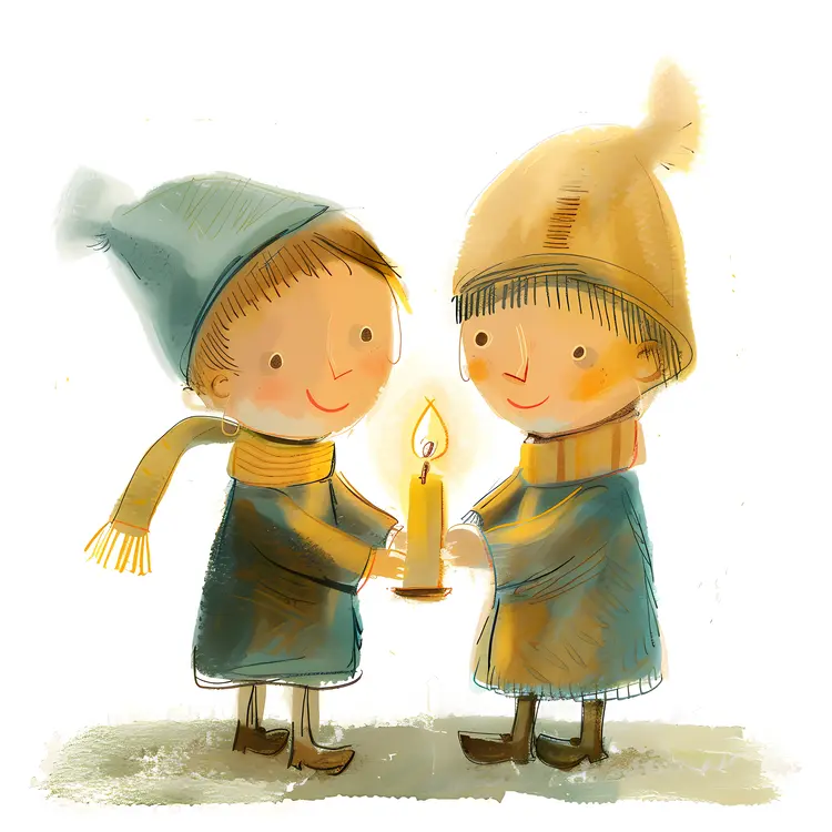 Children Holding Candle in Winter