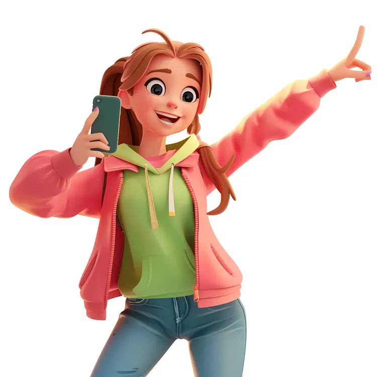 Animated Girl Taking Selfie with Phone