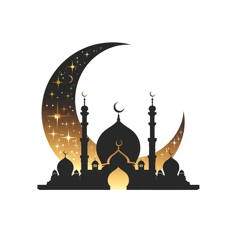 Mosque Silhouette with Golden Crescent