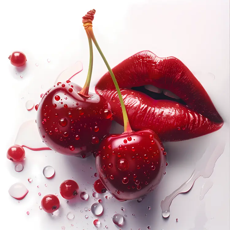 Glossy Red Lips with Cherries