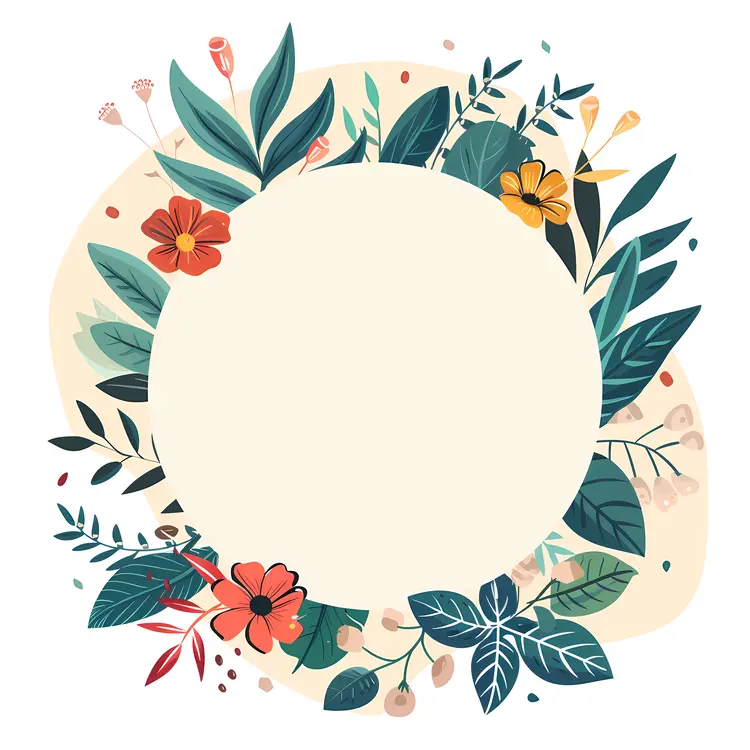 Colorful Floral Circle with Leaves